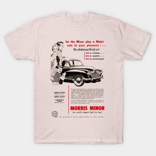 MORRIS MINOR - advert T-Shirt by Throwback Motors